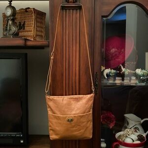 MARGOT NY Soft Leather Crossbody Bag Cognac Brown Tan Purse Adjustable Strap